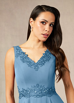 Azazie Devana Kleider für die Brautmutter A-Linie Pailletten Chiffon Kleid Stahlblau image6