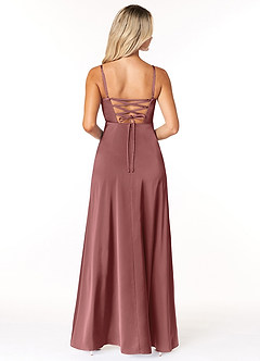Azazie Marchella Bridesmaid Dresses Amethyst A-Line Corset Stretch Satin Dress image2