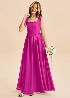 Azazie Delia Junior Abito A-Line in Chiffon Fiocco Fucsia image4