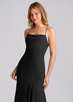 Azazie Grata Bridesmaid Dresses Black Mermaid Pleated Chiffon Dress image7