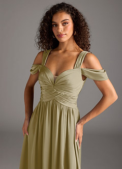 Azazie Lianne Bridesmaid Dresses Moss Green A-Line Off the Shoulder Stretch Satin Dress image9
