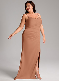 Azazie Deandra Bridesmaid Dresses Bronzer Mermaid Pleated Stretch Satin Dress image11