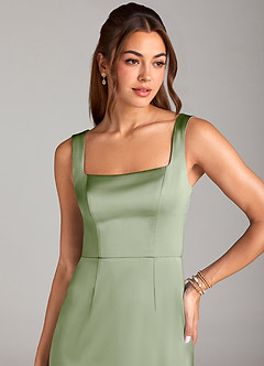 Azazie Flori Bridesmaid Dresses Dusty Sage Sheath Side Slit Stretch Satin Dress image5