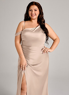 Azazie Madelyn Robes de demoiselle d'honneur Robe Sirène Convertible en Satin extensible Asymétrique Rose Anglais image10