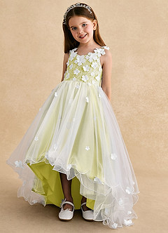 Azazie Celia Flower Girl Dresses Canary A-Line Lace Tulle Dress image6