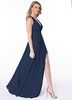 Azazie Jaclyn Bridesmaid Dresses Dark Navy A-Line Pleated Chiffon Dress image5
