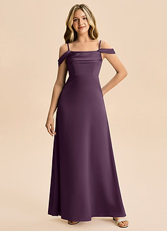 Azazie Lettie Junior Linia A Zza ramienia Satyna elastyczna Długość podłogi Młodsza druhna Sukienka image4