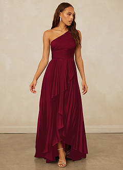 Christian Siriano Bridal for Azazie 1008 Bridesmaid Dresses Burgundy A-Line One Shoulder Stretch Satin Dress image3