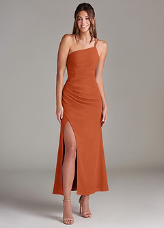 Azazie Eren 신부 들러리 드레스 인어 한쪽 어깨 쉬폰 발목 길이 드레스 image3