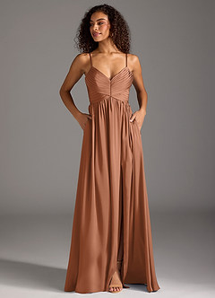 Azazie Alia Bridesmaid Dresses Bronzer A-Line Pleated Stretch Satin Dress image7