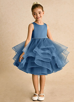 Azazie Tinie Blumenmädchenkleider Ballkleid Schleifen Tüll Kleid Zwielichtviolett image3