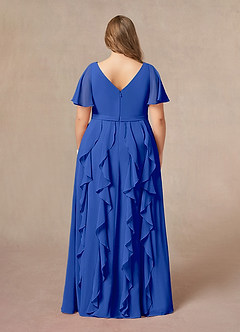 Azazie Watson vestidos de madre de la novia Vestido de Azul Real de Gasa de Corte En A con Cuello en V image7