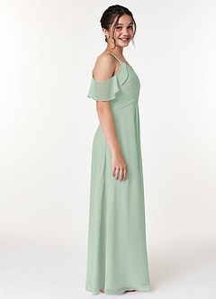 Azazie Dakota Junior Agave A-Line Off the Shoulder Chiffon Dress image3