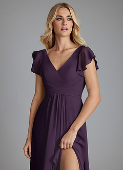 Azazie Omari Vestidos de damas de honor Vestido de Ciruela de Gasa de Corte en A image5