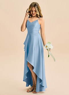 Azazie Eirlys Junior Powder Blue A-Line Pleated Stretch Satin Dress image3