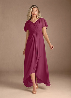 Azazie Eliza Mother of the Bride Dresses Mulberry A-Line V-Neck Pleated Chiffon Dress image5