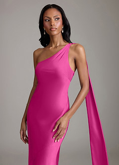 Azazie Galinda Brudtärnklänningar Klä av Sjöjungfru i Stretch Satin Ena axeln Fuchsia image3