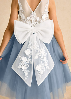 Azazie Lina Flower Girl Dresses Ivory Dusty Blue Ball-Gown Lace Dress image7