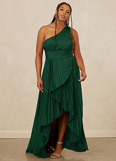 Christian Siriano Bridal for Azazie 1008 Bridesmaid Dresses Dark Green A-Line One Shoulder Stretch Satin Dress image9