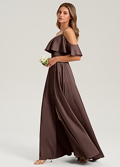 Azazie Jean Brudtärnklänningar Klä av A-Linje i Stretch Satin Av axeln Ganache image5