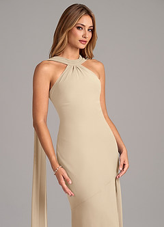 Azazie Kinsley Vestidos de damas de honor Vestido de Champán de Gasa de Corte Sirena con Plisado image7