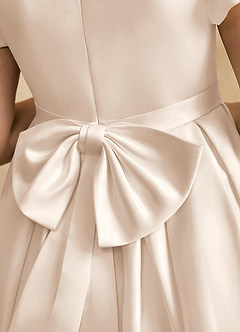 Azazie Pearl Flower Girl Dresses White Alabaster Ball-Gown Pleated Matte Satin Dress image8