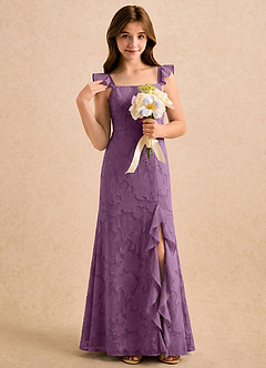 Azazie Novanlie Girls Formal Flower Girl Klänningar Klänning Sjöjungfru i Blommig Utbrändhet Rosett image5