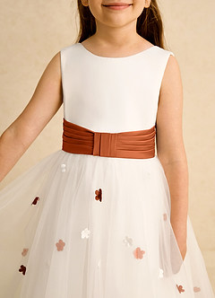 Azazie Cricket vestidos de niña de las flores Vestido de Marfil Naranja Quemado de Satin Mate de Princesa con Plisado image8