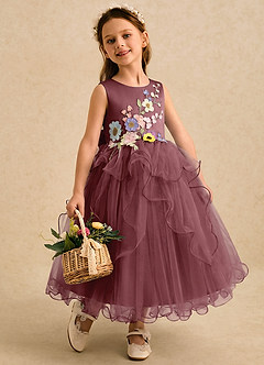 Azazie Savannah Flower Girl Dresses Desert Rose Ball-Gown Lace Tulle Dress image1