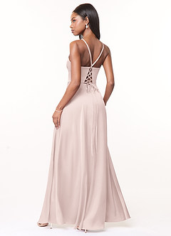 Azazie Maksim Bridesmaid Dresses Blushing Pink A-Line V-Neck Stretch Satin Dress image2