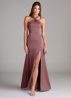 Azazie Rue Bridesmaid Dresses Vintage Mauve A-Line Pleated Stretch Satin Dress image3