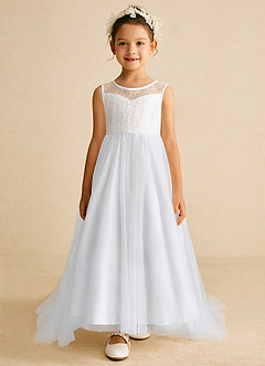 Azazie Tay Flower Girl Dresses White A-Line Sequins Tulle Dress image1