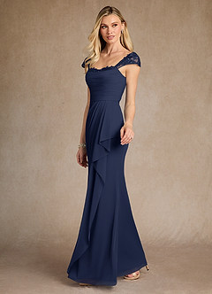 Azazie Belfast Mother of the Bride Dresses Dark Navy Sheath Lace Mesh Dress image3
