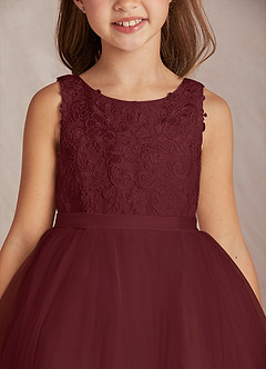 Azazie Calla Flower Girl Dresses Cabernet Ball-Gown Lace Tulle Dress image6