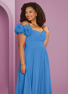 Barbie ♥ Azazie Brautjungfernkleider Wandelbar A-Linie Schulterfrei Chiffon Kleid Blauhäher image13
