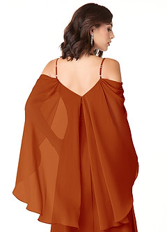 Azazie Cienna Robes de demoiselle d'honneur Robe Trapèze en Mousseline de soie Épaule décolletée Paprika image3
