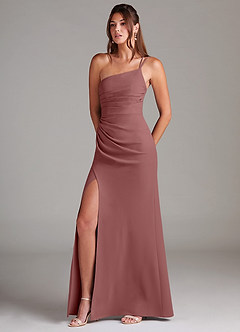 Azazie Eren Vestidos de damas de honor Vestido de Rosa Del Desierto de Crepé elástico de Corte Recto con Hombro unilateral image1