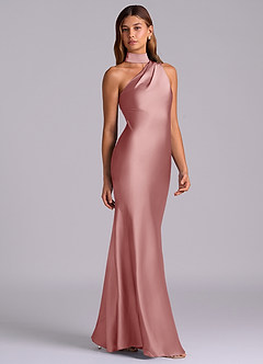 Azazie Seona Robes de demoiselle d'honneur Robe Sirène en Satin extensible Une épaule Rose Poussiéreuse image5