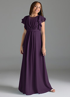 Azazie Daphne Junior Plum A-Line Pleated Chiffon Dress image4