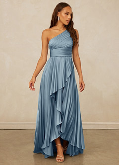 Christian Siriano Bridal for Azazie 1008 Robes de demoiselle d'honneur Robe Trapèze en Satin extensible Ue épaule Bleu Poussiéreux image3