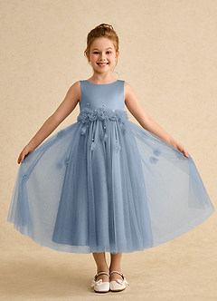 Azazie Lux Flower Girl Dresses Dusty Blue A-Line Beaded Tulle Dress image4