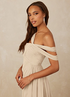 Christian Siriano Bridal for Azazie 1014 Bridesmaid Dresses Champagne A-Line Off the Shoulder Chiffon Dress image2