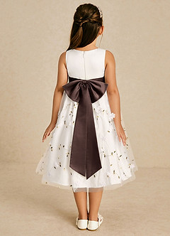 Azazie Pollie Flower Girl Dresses Ivory Ganache A-Line Bow Tulle Dress image2