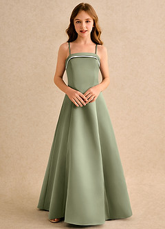Azazie Izel Girls Formal Flower Girl Dresses Ivory Pistachio A-Line Pleated Matte Satin Dress image6