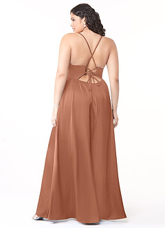 Azazie Raya Vestidos de damas de honor Vestido de Bronceador de Satén Elástico de Corte en A con Cuello en V Plisado image8