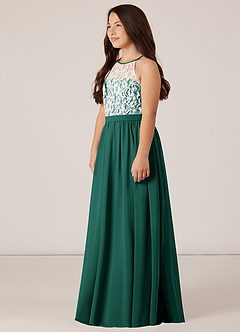 Azazie Fahari Junior Emerald A-Line Lace Chiffon Dress image3