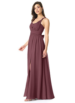 Azazie Olani Bridesmaid Dresses Sangria A-Line One Shoulder Chiffon Convertible Dress image4