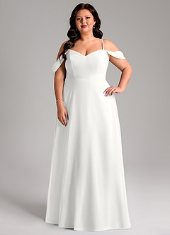 Azazie Marley Robes de demoiselle d'honneur Robe Trapèze Convertible en Mousseline de soie Épaule décolletée Blanc image11