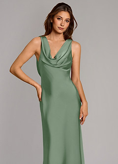 Azazie Cheryl Vestidos de damas de honor Vestido de Matcha de Satén Elástico de Corte Sirena image6