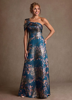 Azazie Yeshe Final Sale Matcha Green A-Line Pleated Floral Jacquard Dress image1